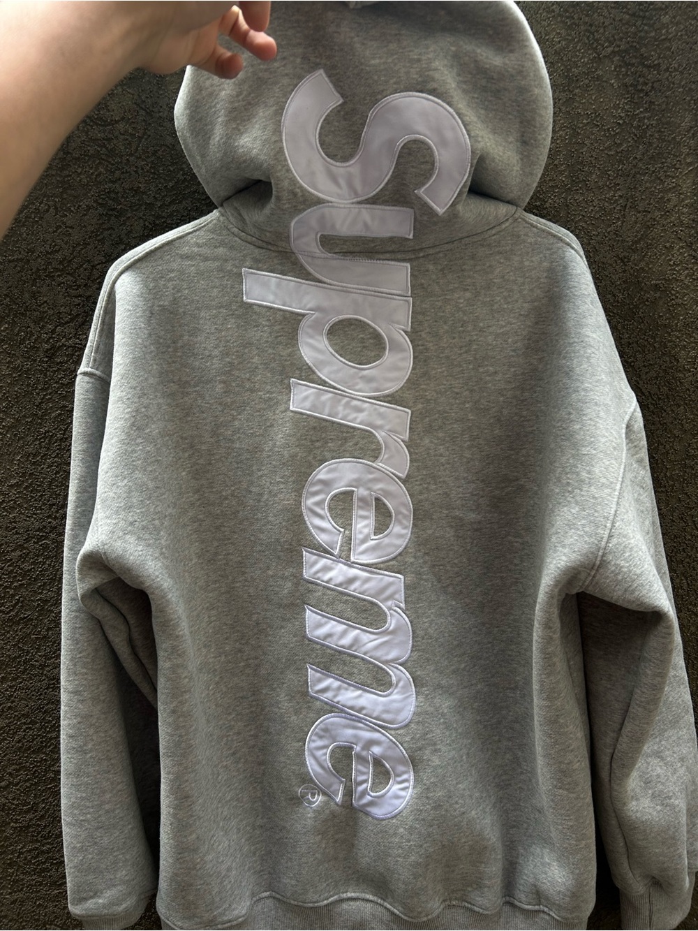 Supreme Gray Crewneck Hoodie with Vertical Logo Detailing